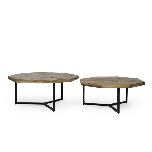 Set Of 2 Roski Modern Industrial Handcrafted Mango Wood Nested Coffee Tables Natural Black Christopher Knight Home Target