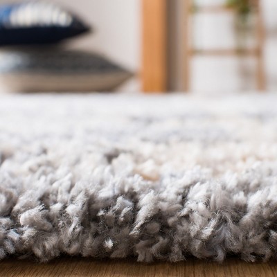 Gray and Cream Rectangular Synthetic Shag Area Rug