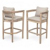 Set of 2 Patio Bar Stools with Back and Arms, Acacia Wood Bar Stools with Removable Cushions, Outdoor Bar Stools for Deck or Backyard-Koiai - 3 of 4