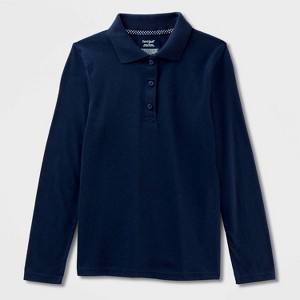 Girls' Adaptive Long Sleeve Uniform Polo Shirt - Cat & Jack™ - 1 of 3