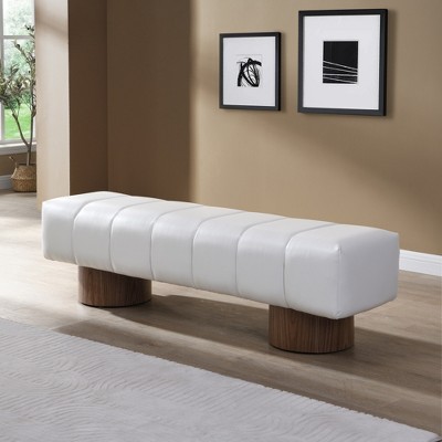 Lycvki PU No-Assembly Entryway Bench Ottoman with Wood Leg 300 LBS Weight Capacity