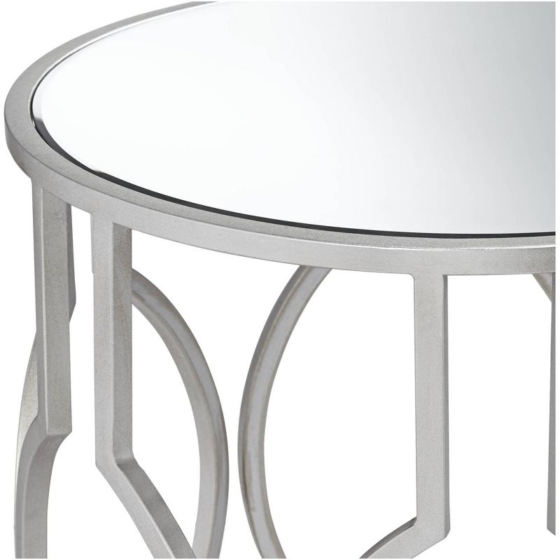 55 Downing Street Modern Glam Metal Round Accent Side End Table 20" Wide Silver Mirrored Top for Living Room Bedroom Home Entryway, 3 of 10