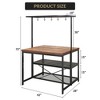 42 in. Black Metal Kitchen Island with Storage Seating, Bakers Rack,  Microwave Oven Stand Shelf, 3 Tier Storage Shelf, 5 S-hooks for Dining Room - 3 of 4