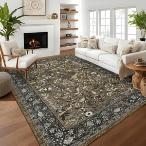 Acekool Washable Area Rug 2x6 Ultra Soft Botanical Floral Throw Carpet, Stain Resistant Non-Slip Indoor Rug for Living Room Bedroom - 1 of 4