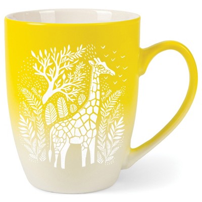 Elanze Designs 12 Ounce Two Toned Ombre Ceramic Tea Coffee Cup Mug Yellow White Floral Safari Giraffe