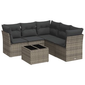 vidaXL 6 Piece Patio Sofa Set with Cushions - Gray With Table - 1 of 4