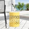 Okak Outdoor Side Table Modern Iron End Table Cylindrical Iron Cut Design, Decorative Garden Stool for Porch Yard Balcony Deck Lawn Indoor, Yellow - 3 of 4