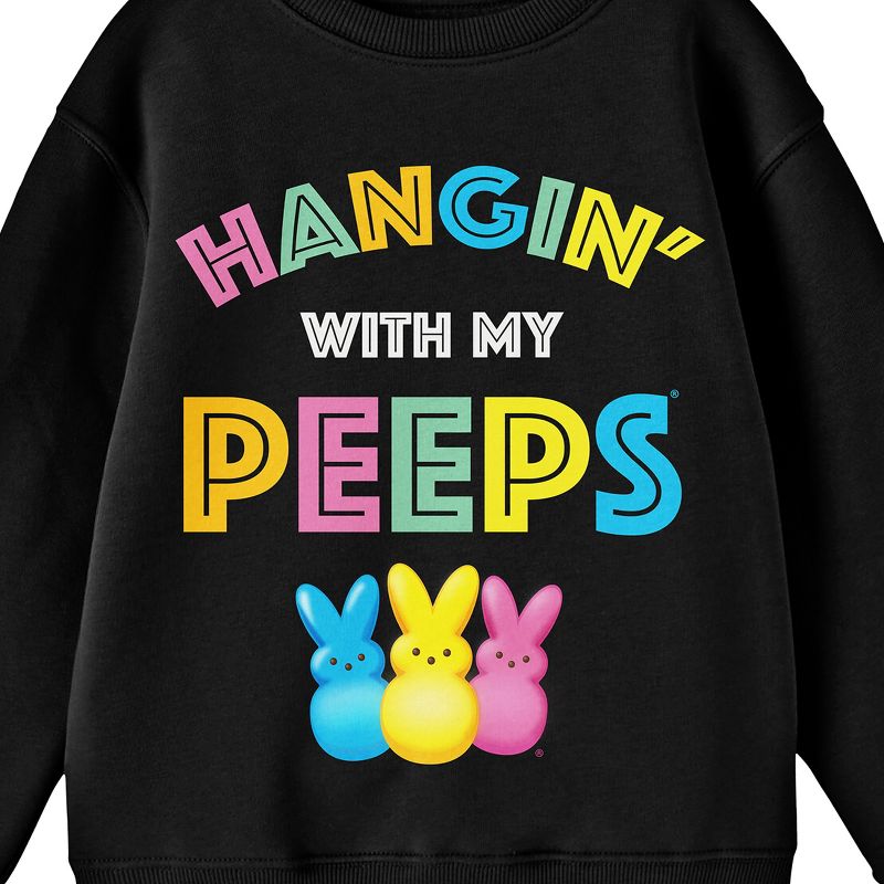 Peeps Multi-color Hangin' With My Peeps Striped Text Crew Neck Long Sleeve Black Fleece Youth Sweatshirt, 2 of 3