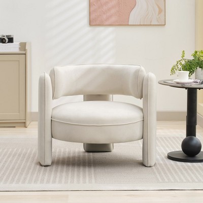 Mid Century Modern Accent Chair with Velvet Fabric,Barrel Armchair for Living Room,Upholstered Accent Sofa with Armrest