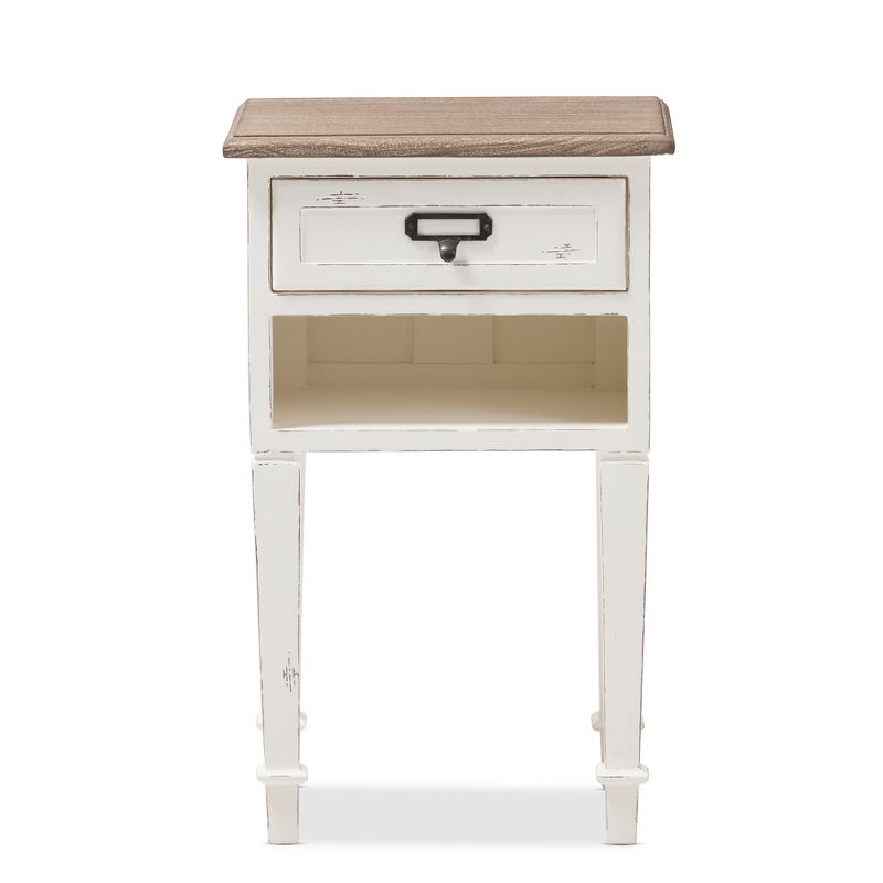 Dauphine 1 Drawer Provincial Style Oak and Distressed Finish Wood Nightstand White - Baxton Studio, 4 of 10