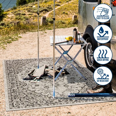 Gray and Black Boho Medallion Textured Weave 5x8 Area Rug