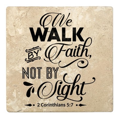 Christmas by Krebs Set of 4 Beige and Black "We WALK BY Faith NOT BY Sight" Square Coasters 4"