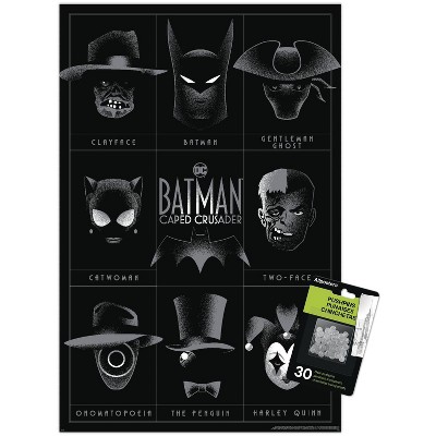 Trends International DC Batman: Caped Crusader - Grid Unframed Wall Poster Print Clear Push Pins Bundle 14.725" x 22.375"