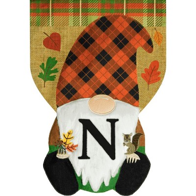 Fall Gnome Burlap Monogram Letter N Garden Flag 18" x 12.5" Briarwood Lane
