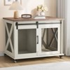 37" Farmhouse Dog Crate Furniture with Sliding Barn Door, Flip-Top Wooden Kennel End Table, Movable Divider & Wheels for Easy Mobility - 2 of 4