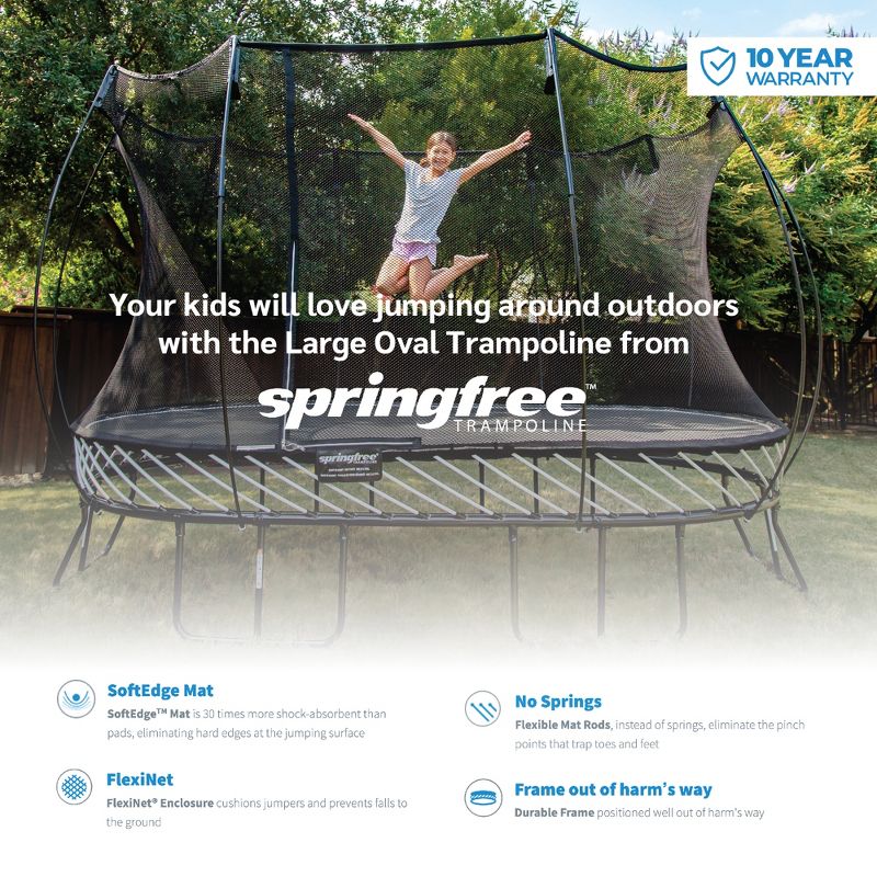 Springfree Trampoline Kids Trampoline with Safety Enclosure Net and SoftEdge Jump Bounce Mat for Outdoor Backyard Bouncing, 4 of 8