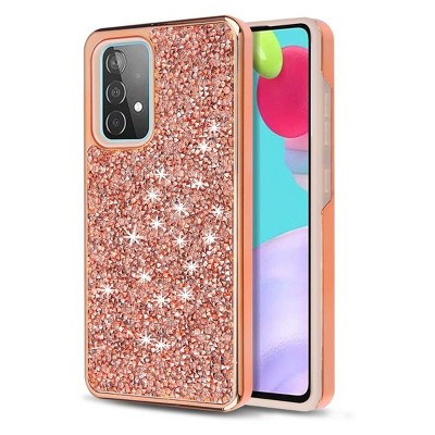 MyBat Encrusted Rhinestones Hybrid Case Compatible With Samsung Galaxy A52 5G - Electroplated Rose Gold / Rose Gold