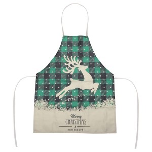 Unique Bargains Christmas Aprons Elk Linen Green Black Beige 21.65"x26.77" 1 Pcs - 1 of 4