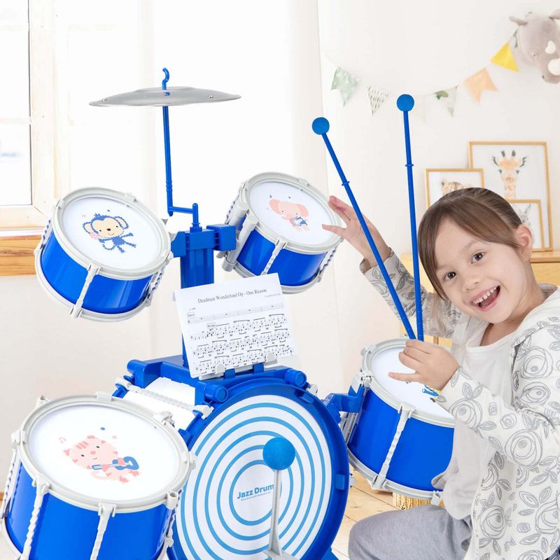 Costway Kids Drum Set Educational Percussion Musical Instrument Toy with Bass Drum, 4 of 11