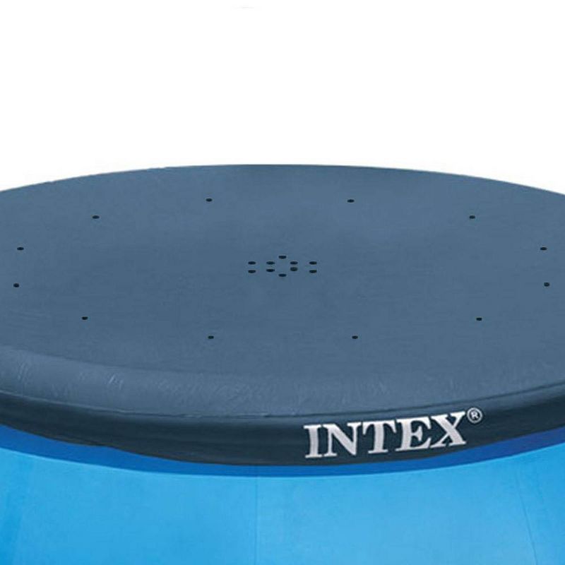 Intex 10 Foot Easy Set Round Durable Above Ground Swimming Pool Debris Vinyl Cover with 12 Inch Overhang and Drain Holes, Blue, 4 of 7