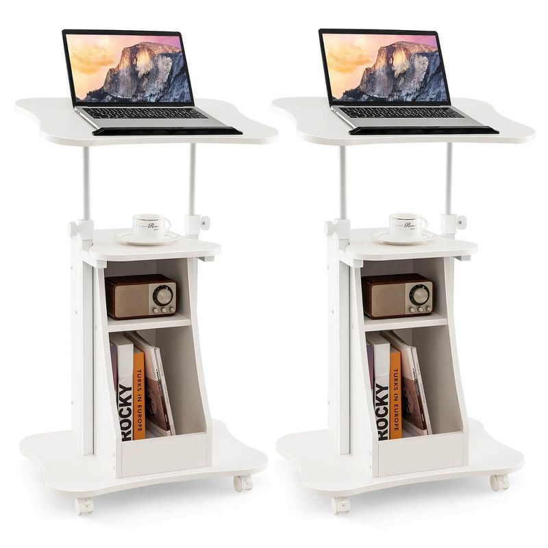 Tangkula 2PCS Sit-to-Stand Laptop Desk Cart Rolling Mobile Height Adjustable w/ Storage, 1 of 11