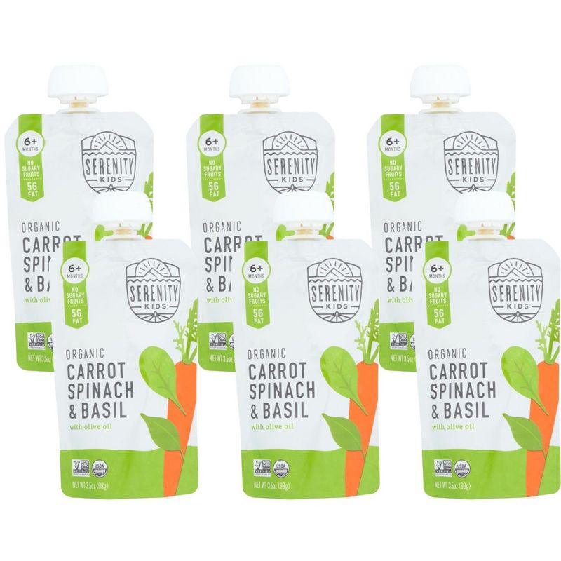Serenity Kids Organic Carrot, Spinach, and Basil Puree 6+ Months - Case of 6/3.5 oz, 1 of 8