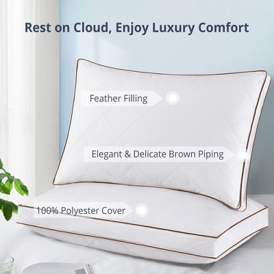 Queen White Goose Feather Down Pillow Set with Quilted Cotton Cover