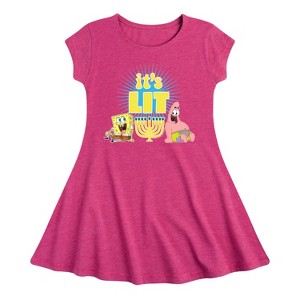 SpongeBob SquarePants It's Lit Hanukkah Fit & Flair Cap Sleeve Dress - Heather Fuchsia - 5T - 1 of 3
