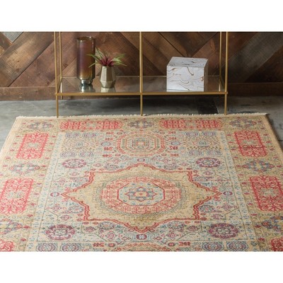 Beige and Multicolor Rectangular Synthetic 8' x 10' Area Rug