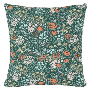 Green Floral Throw Pillow - Skyline Furniture: Linen & Cotton, Indoor, Zipper Closure - 1 of 4