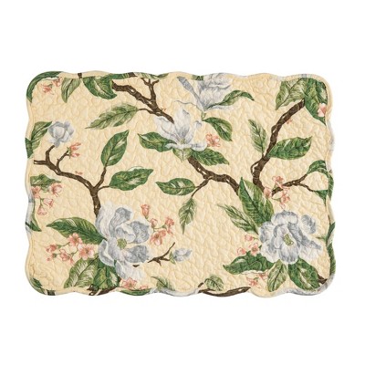Yellow and Green Floral Cotton Quilted Reversible Placemats Set of 6