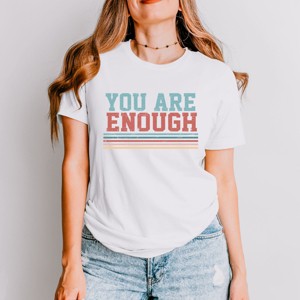 Simply Sage Market You Are Enough Stripes Short Sleeve Tee - 2XL - White - 1 of 4