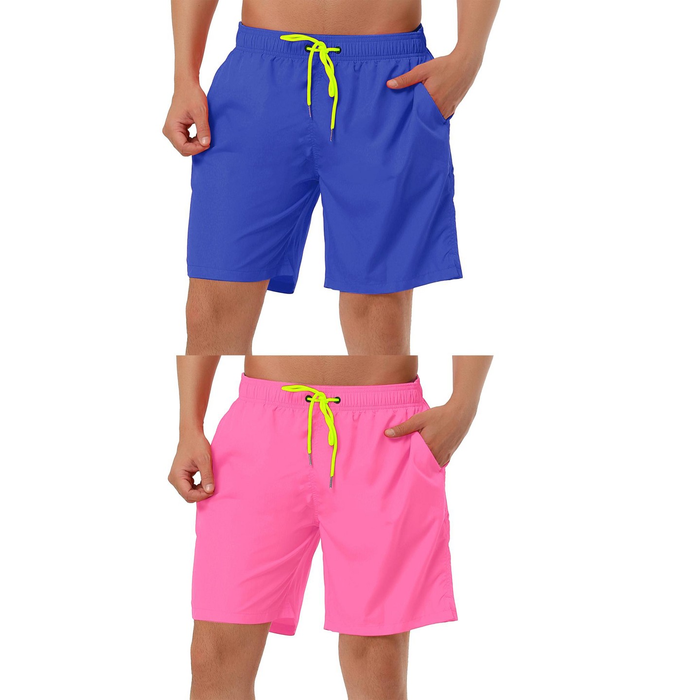 Мужские шорты Lars Amadeus Drawstring Waist Surfing Solid Color Swimwear Beach Board Shorts 2 Packs Dark Blue/Green 36, цвет: Тёмный синий — фото 1