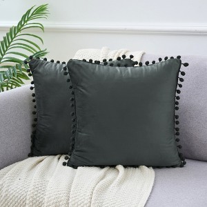 Unique Bargains Farmhouse Bedroom Decorative Velvet Pompoms Fringe Throw Pillow Covers 2 Pcs - 1 of 4