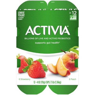 Activia Probiotic Peach &#38; Strawberry Yogurt Variety Pack - 12ct/4oz Cups