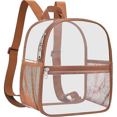 Hachikiko 12×12×6 Small Transparent Mini Backpack for Concert, Beach, Work, Travel & Sporting Events with Padded Straps,brown