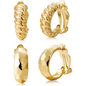 14K gold hoop clip-on earrings, hypoallergenic horn-shaped earrings for women (no piercings) - 1 of 4