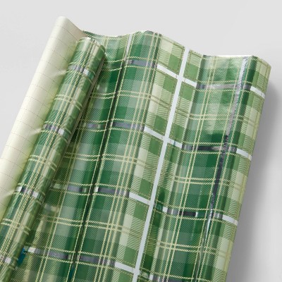 25 sq ft Plaid Gift Wrap Green/White - Wondershop™