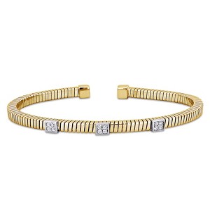 EVERLY JEWELRY |Two Tone Silver 3/8 CT TGW Cubic Zirconia 3.3mm flat Bangle, 7.5 inch - 1 of 4