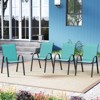 Tangkula Set of 4 Stackable Patio Chairs All Weather Resistant Breathable & Quick-Dry Fabric Outdoor Dining Chairs w/Armrests Turquoise Blue - 2 of 4