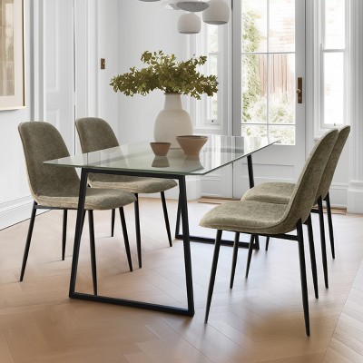 Mona+Oslo Rectangular Glass Dining Table Set For 4 With Chairs, 5 Piece Rectangle Dining Set with 4 Upholstered Armless Chairs-Maison Boucle