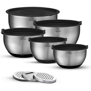 Belwares Stainless Steel Mixing Bowl Set, 5 Mixing Bowls with Lids + 3 Graters
