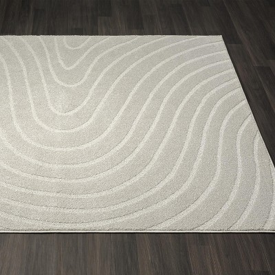 Gray Modern Geometric Wave Stain-Resistant Area Rug