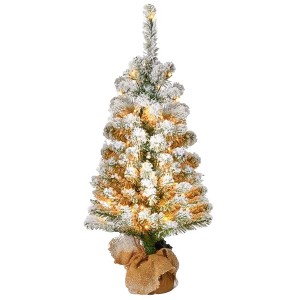 King of Christmas 3ft Pre-Lit Snow Flocked Artificial Christmas Tree, King Flock Tabletop Christmas Tree with Lights - 1 of 4