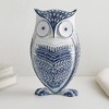 White Washed Owl Decor with Blue Floral Design 6.5"H (Set of 2) - 2 of 3
