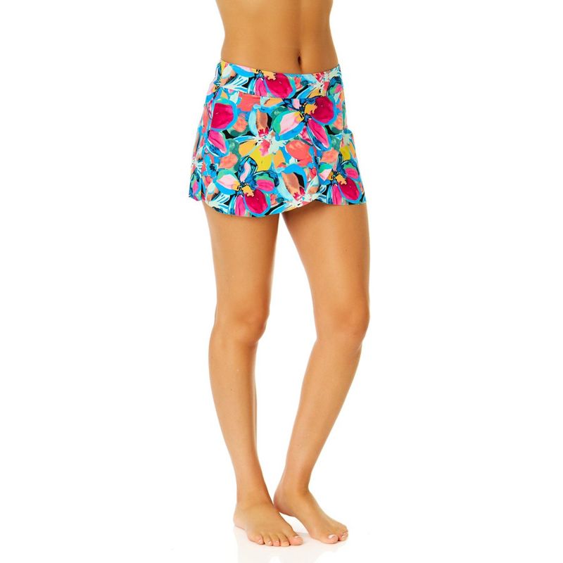 Anne Cole Women's Amalfi Floral Drape Front Mid Rise Swim Skirt Bottom, 3 of 5