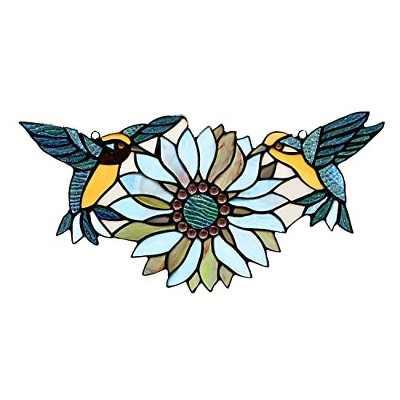 CHLOE Lighting SOAR Tiffany-style Blue Animal/Floral Design Window Panel 17Inch x 7.75Inch