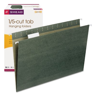Smead Hanging File Folders 1/5 Tab 11 Point Stock Legal Green 25/Box 64155