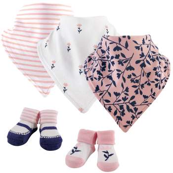 Yoga Sprout Baby Girl Cotton Bandana Bibs and Socks 5pk, Fresh, One Size