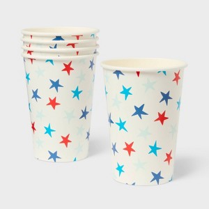 5ct Popcorn Bucket White Red Blue Star Round Disposable Food Carriers - Sun Squad™ - 1 of 3